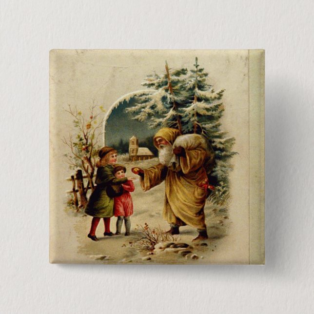 Victorian Santa 2 Inch Square Button (Front)
