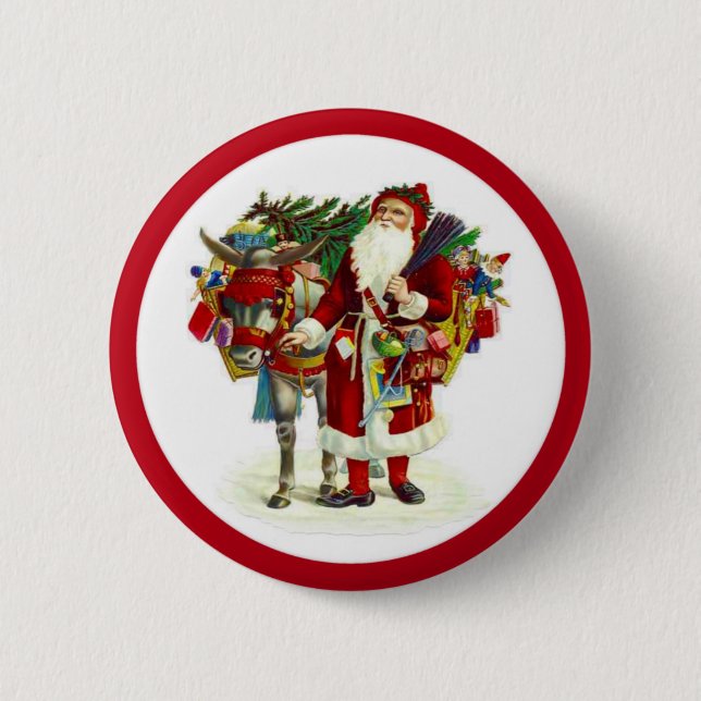 Victorian Santa and Donkey 2 Inch Round Button (Front)