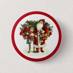 Victorian Santa and Donkey 2 Inch Round Button