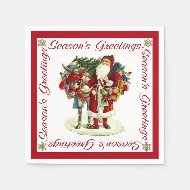 Victorian Santa and Donkey Napkin (Front)