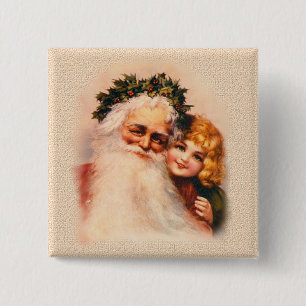 Victorian Santa and Girl 2 Inch Square Button