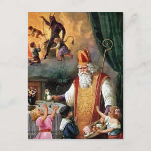 Victorian Santa and Krampus Postcard