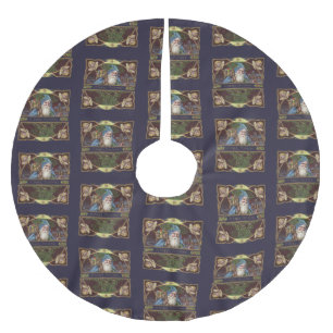 Victorian Santa Angels Blue Christmas Vintage Art Brushed Polyester Tree Skirt