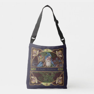 Victorian Santa Angels Blue Christmas Vintage Art Crossbody Bag