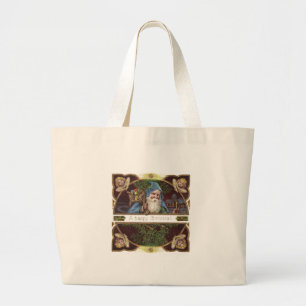 Victorian Santa Angels Blue Christmas Vintage Art Large Tote Bag