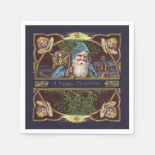 Victorian Santa Angels Blue Christmas Vintage Art Napkin