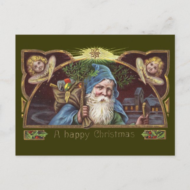 Victorian Santa Angels Christmas Antique Holiday Postcard (Front)
