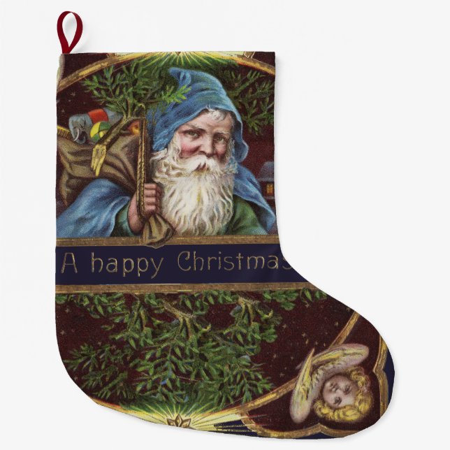 Victorian Santa Angels Christmas Antique Large Christmas Stocking (Front)