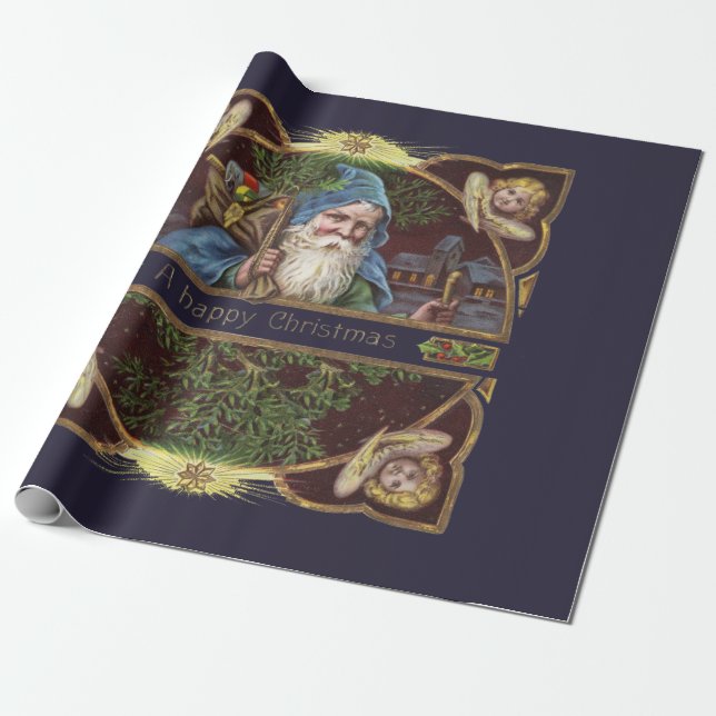 Victorian Santa Angels Christmas Antique Wrapping Paper (Unrolled)
