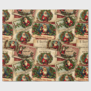 Victorian Santa Claus Advertisement Collage Wrapping Paper