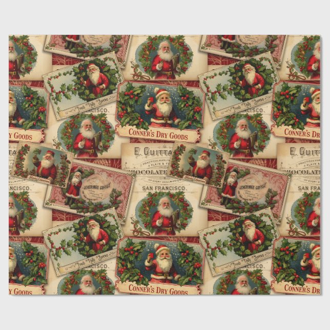 Victorian Santa Claus Advertisement Collage Wrapping Paper (Flat)