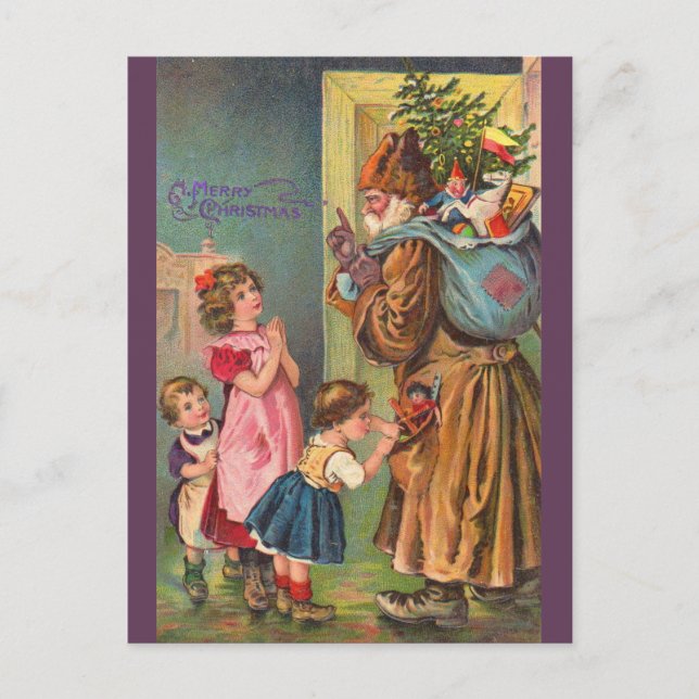 Victorian Santa Claus and children Merry Christmas Holiday Postcard (Front)