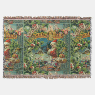 Victorian Santa Claus Christmas Collage Antique  Throw Blanket