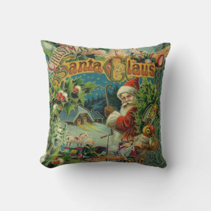 Victorian Santa Claus Christmas Collage Antique  Throw Pillow