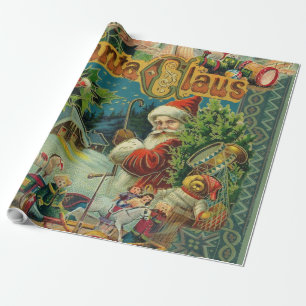 Victorian Santa Claus Christmas Collage Antique  Wrapping Paper