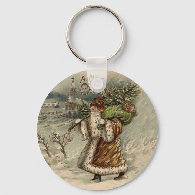 Victorian Santa Claus Christmas Tree Keychain (Front)