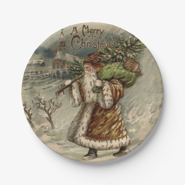 Victorian Santa Claus Christmas Tree Paper Plate (Front)