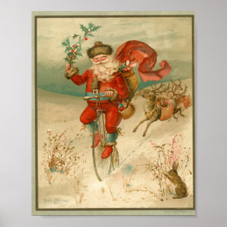 Victorian Santa Claus on high wheel bicycle Poster