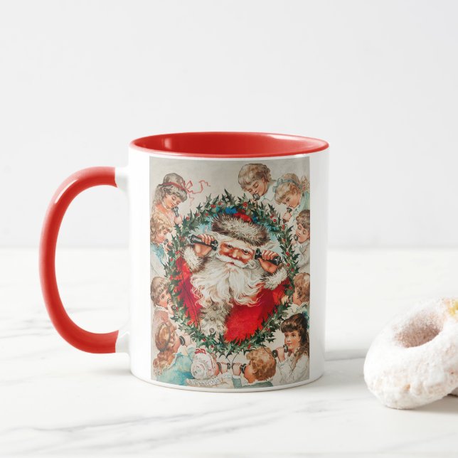 Victorian Santa Claus on Telephone with Children Mug (With Donut)