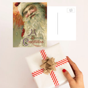 Victorian Santa Claus Portrait, Vintage Christmas Holiday Postcard