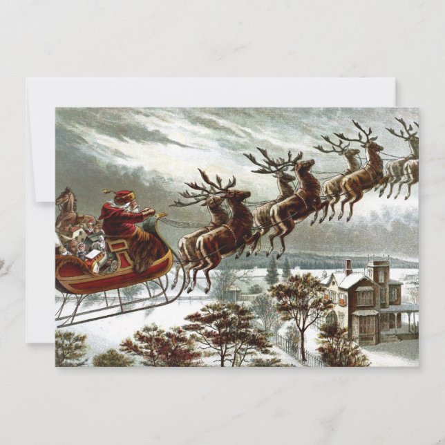 Victorian Santa Claus Reindeer and Sleigh Invitation (Front)