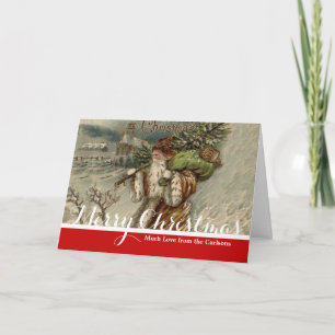 Victorian Santa Claus With Christmas Tree Holiday Card