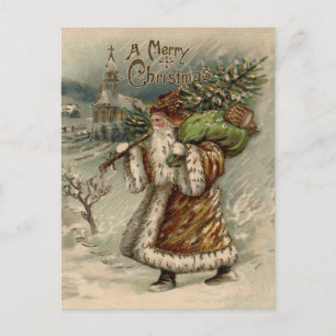 Victorian Santa Claus With Christmas Tree Holiday Postcard