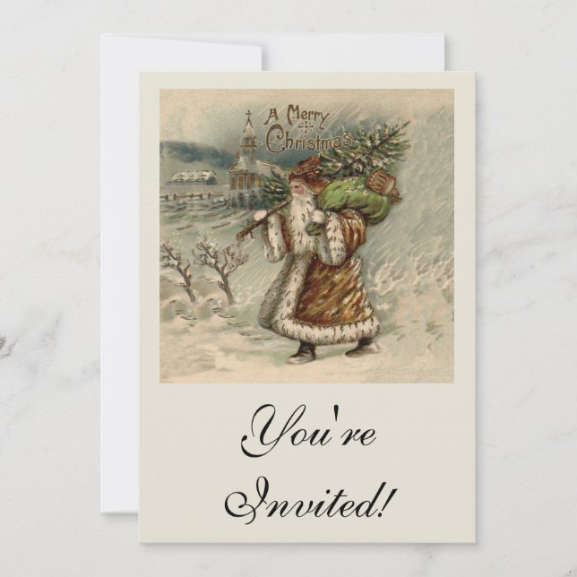Victorian Santa Claus With Christmas Tree Invitation (Front)