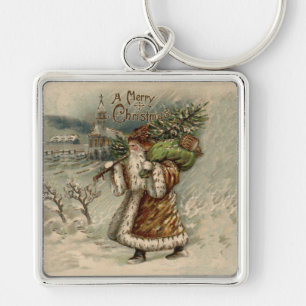 Victorian Santa Claus With Christmas Tree Keychain