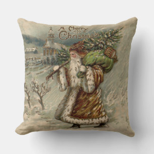 Victorian Santa Claus With Christmas Tree Throw Pillow