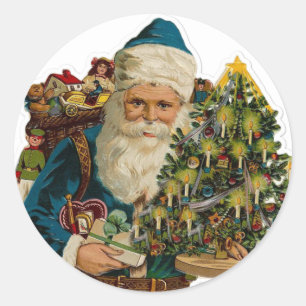 Victorian Santa Claus with Tree and Toys Classic Round Sticker