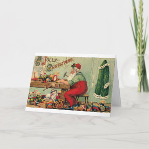 Victorian Santa in His Workshop Christmas Card
