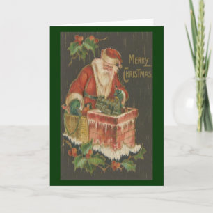 Victorian Santa on Chimney Holiday Card
