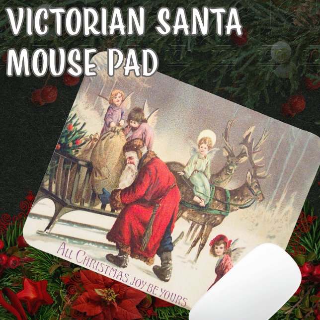 Victorian Santa Saint Nick Christmas Sleigh Mouse Pad (This mouse pad with a Victorian old world Santa and sleigh would make a great office co-worker gift.)