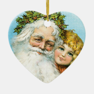Victorian Santa with Girl Ceramic Ornament