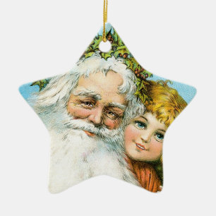 Victorian Santa with Girl Ceramic Ornament