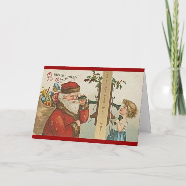 Victorian Santa with Phone Holiday Card (Front)