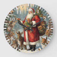 Victorian Santa with Present and Forest Animals 