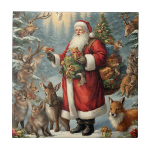 Victorian Santa with Present and Forest Animals Tile