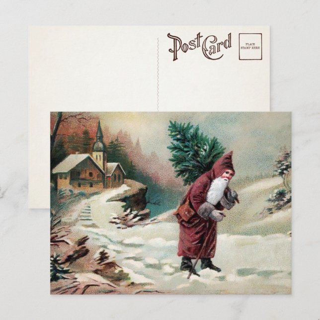 Victorian Santa with Tree Postcard (Front/Back)