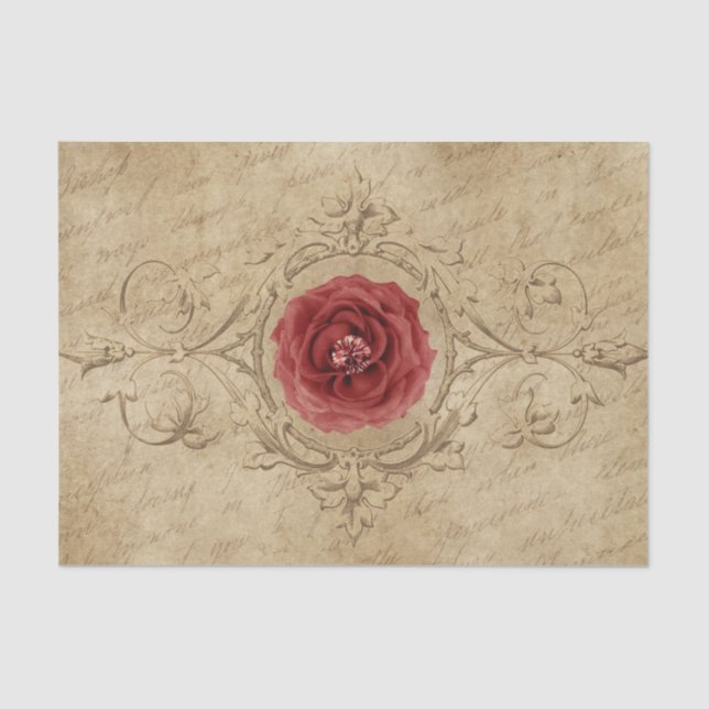 Victorian Scrolls and Red Rose Tissue Paper (Front)