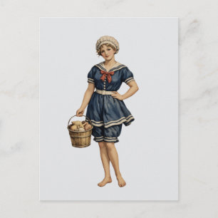 Victorian Seaside Girl with Shell Bucket Postcard