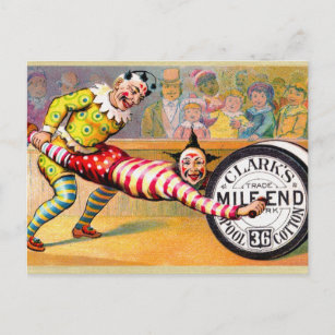 Victorian Sewing Clowns Spooling Around Postcard