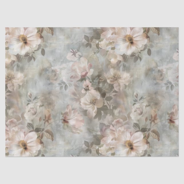 Victorian Shabby Chic Painted Florals Decoupage Tissue Paper (Front)