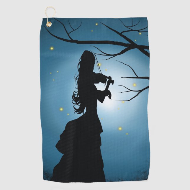 Victorian Silhouette Fireflies & Moonlit Scene Golf Towel (Front)
