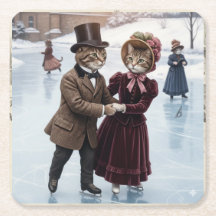 Victorian Skating Cats Paper Coaster
