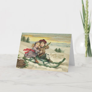 Victorian Sled Ride Christmas Greeting Card