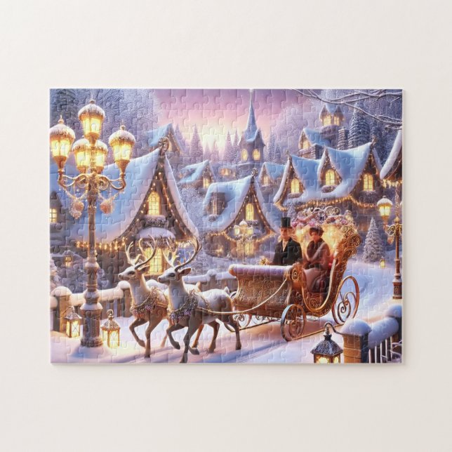 Victorian Sleigh Ride Reindeer & Lantern Lights  Jigsaw Puzzle (Horizontal)