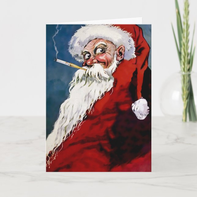 Victorian Smoking Santa Christmas Holiday Card (Front)
