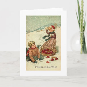 Victorian Snowball Fight Christmas Greeting Card